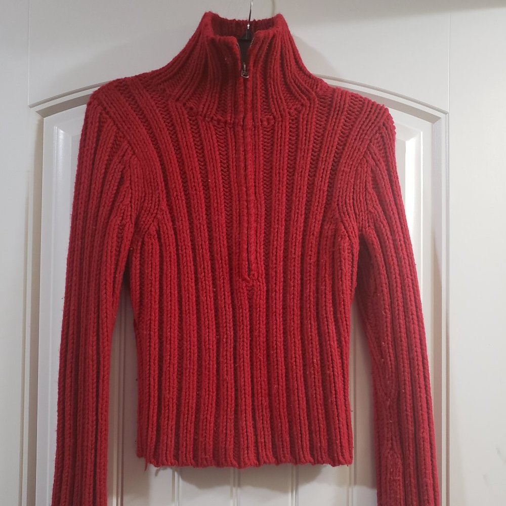 women's red pull over sweater